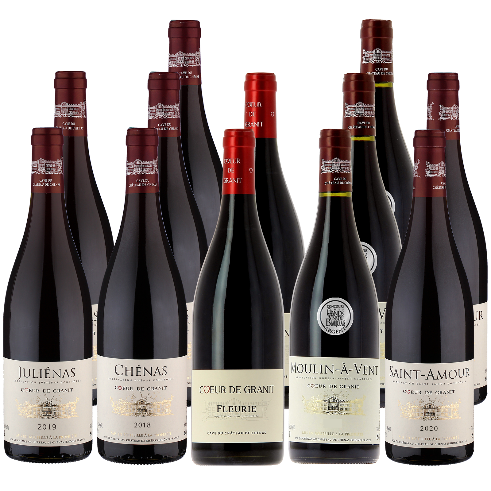 12 Fl.Sparpaket Crus du Beaujolais Cave du von Château de Chénas 12 Fl.Sparpaket Crus du Beaujolais Cave du von Château de Chénas