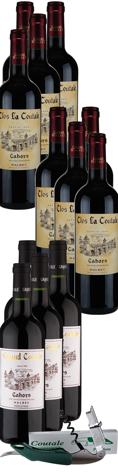 12 Flaschen Probierpaket Clos La Coutale  + Korkenzieher Malbec - Cahors 12 Flaschen Probierpaket Clos La Coutale  + Korkenzieher Malbec - Cahors